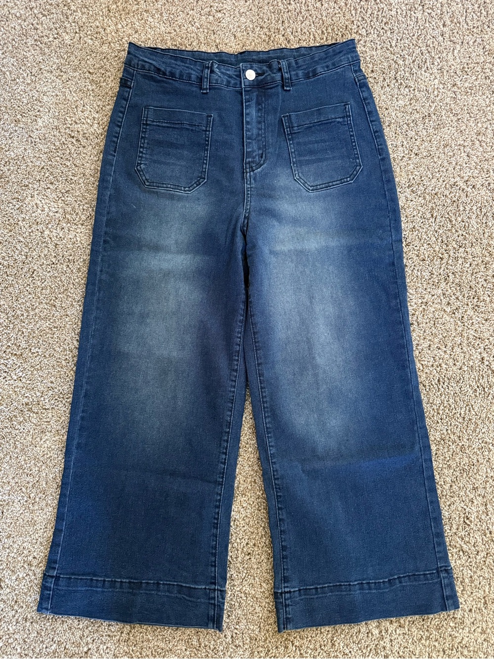SHEIN Dark Blue Wide Leg Stretch Jeans with Front Patch Pockets